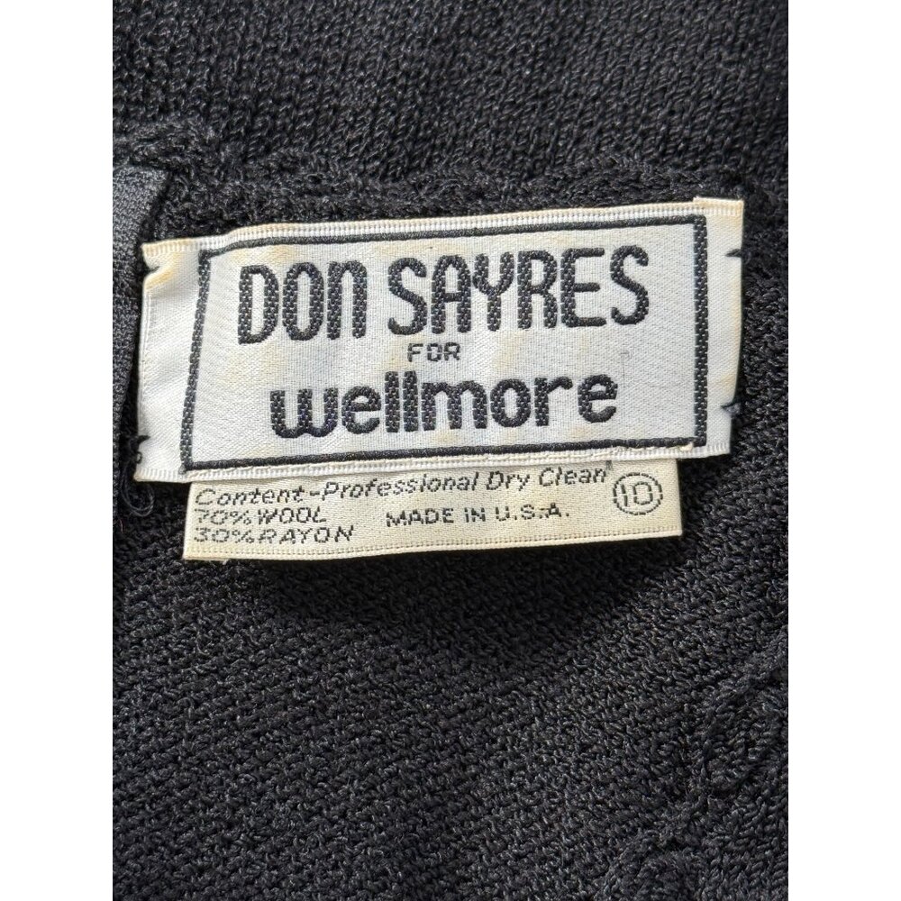 Don Sayres Wellmore Black Santana Knit Dress Floral Applique USA 80s Vtg Size 10 - Picture 5 of 8